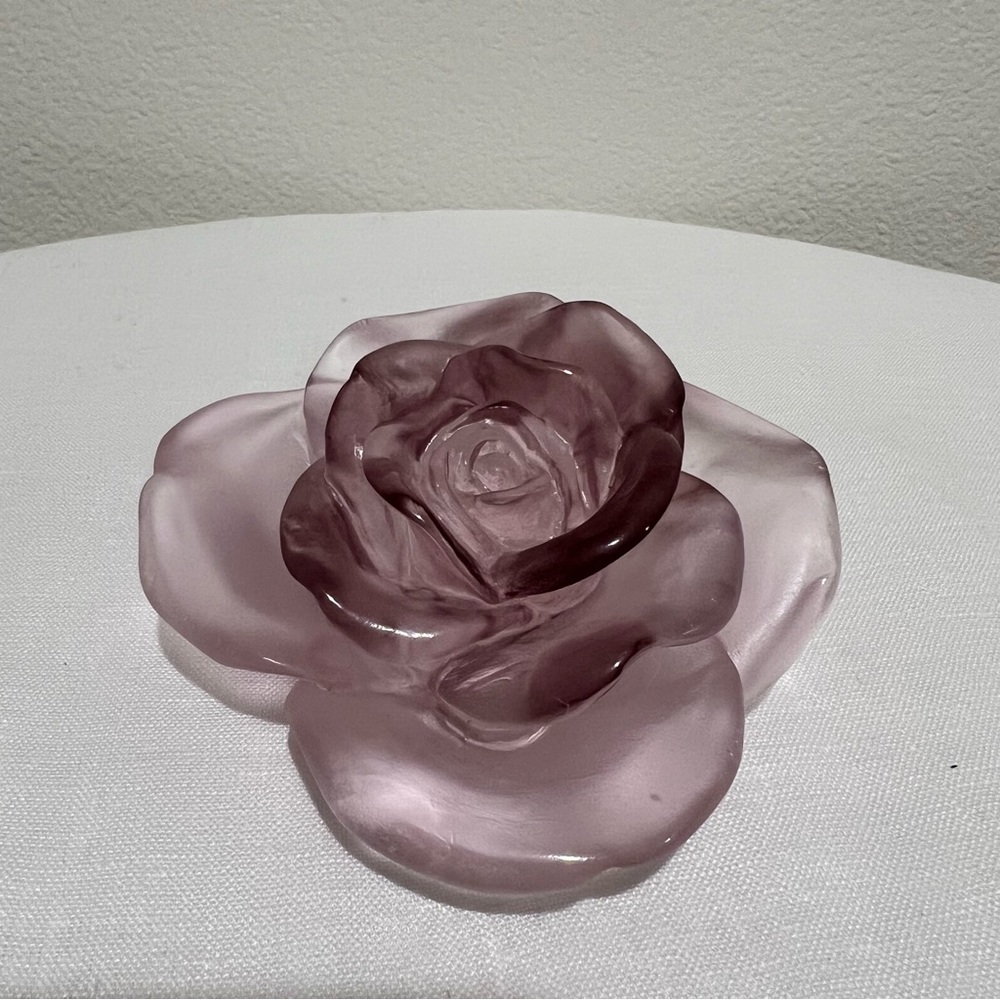 Signed Daum Nancy France Art Glass Pink Floral Rose Pate de Verre Paperweight